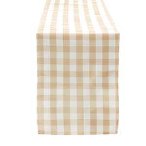 Alternative view of Gingham Checkered Polyester Table Runner - Beige & White