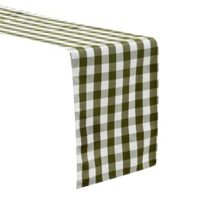 Gingham Checkered Polyester Table Runner - Olive Green & White