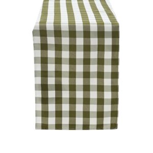Alternative view of Gingham Checkered Polyester Table Runner - Olive Green & White
