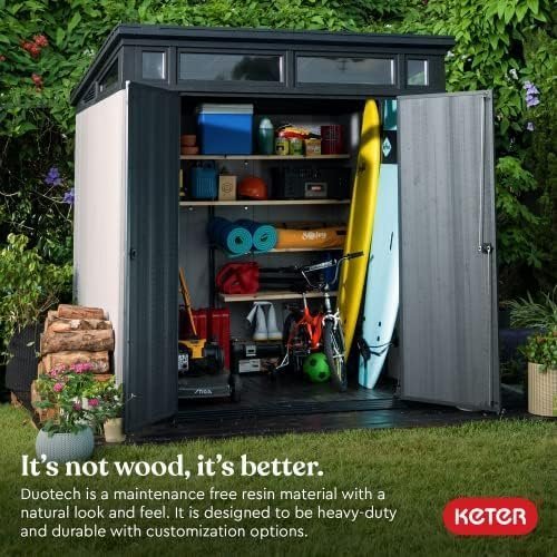 Alternative view of Keter Outdoor Storage Shed, for House, Patio & Yard, Plastic Resin, Artisan, 7×7 Ft, Gray