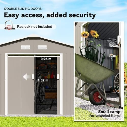 Alternative view of Outsunny 11′ x 13′ Outdoor Storage Shed, Garden Tool Metal Shed with Foundation Kit, Double Lockable Door, Air Vents and Sloping Roof, for Backyard, Patio, Lawn, Light Gray