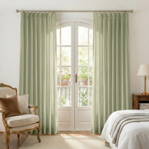 Muse Silk Cotton Curtains Glitter Luxury Lightweight Classic Custom Drapes | Sage Green